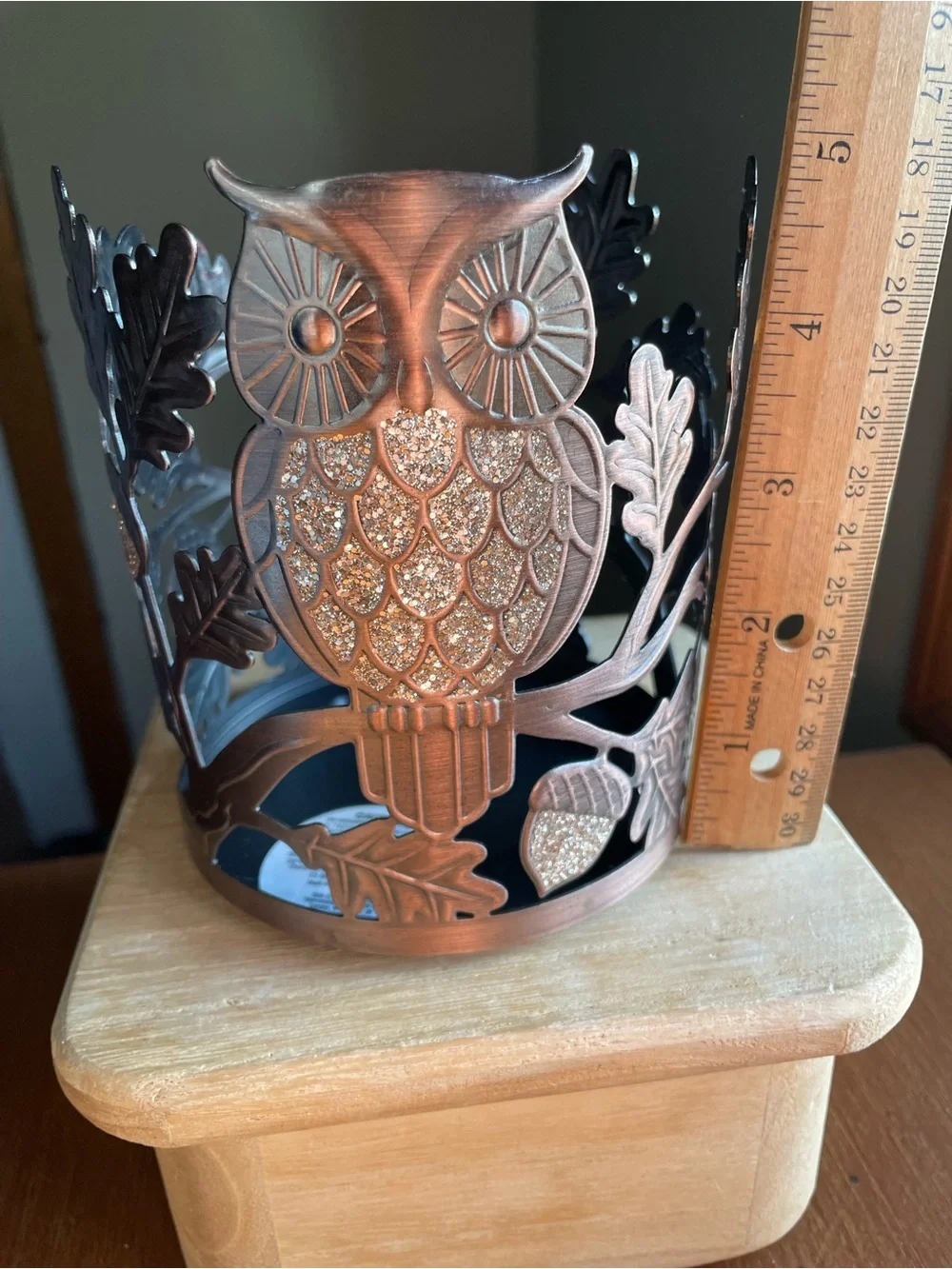 BATH & BODY WORKS Sparkly Owl Acorns Leaves 3 Wick Candle Holder Sleeve - Picture 7 of 8